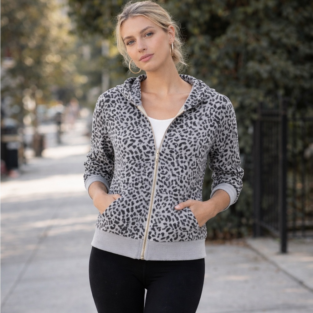 Chaser Light Gray Animal Print Hoodie